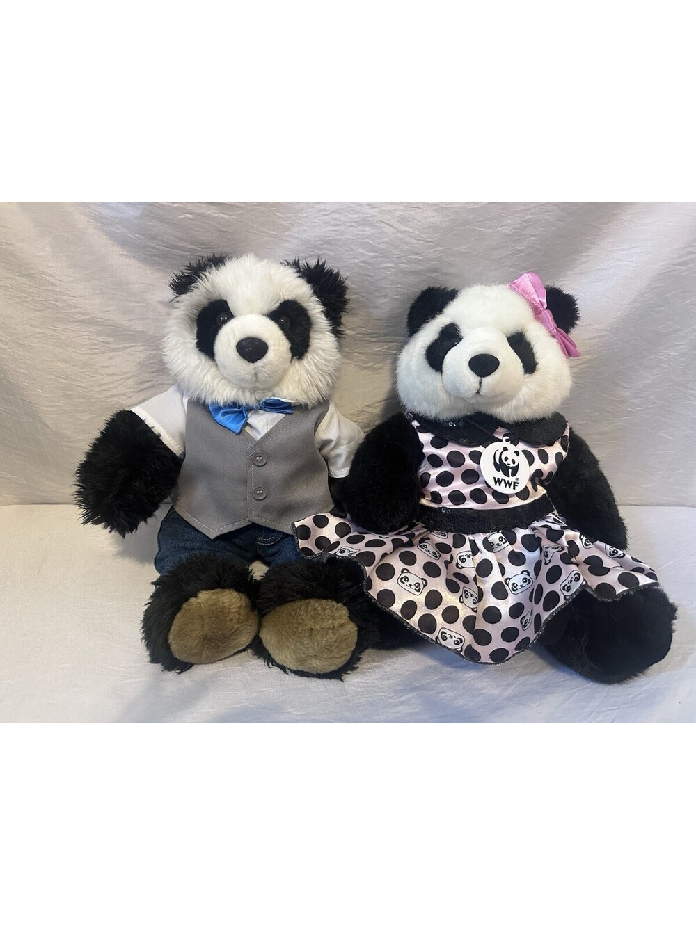 Build A Bear VTG WWF & Zoorific Panda Black White Stuffed Plush w/ Outfits Lot